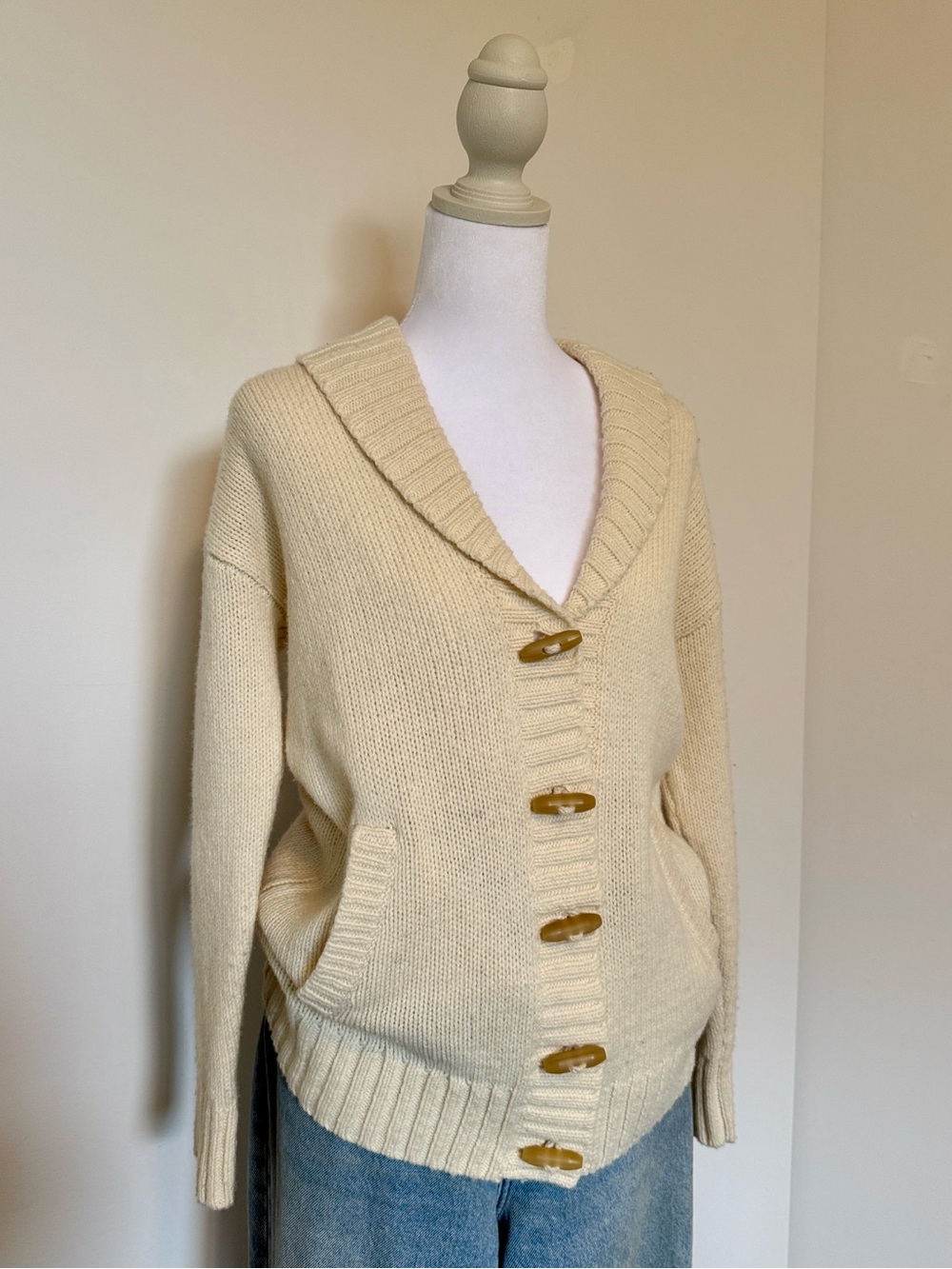 NWT LLBean Cream V-Neck Button Front Women's Sweater